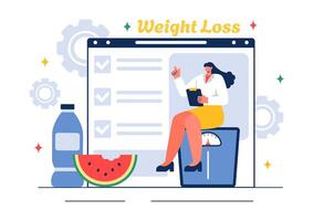 Exercise and Diet Illustration of Female Body Transformation with Weight Loss and Fitness Goals in a Flat Style Background vector