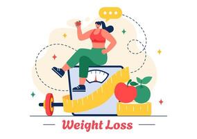 Female Fitness Progress Illustration of Weight Loss and Body Toning with Exercise and Diet in a Flat Cartoon Background vector