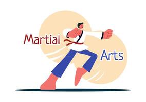 Martial Arts Design of a Fighter Executing a Powerful Kick in Karate Poses with a Flat Background vector