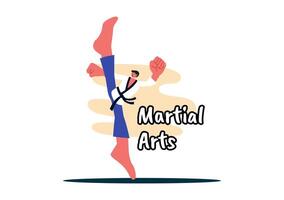 Illustration of a Martial Arts Fighter in Action with High Kicks and Karate Poses vector