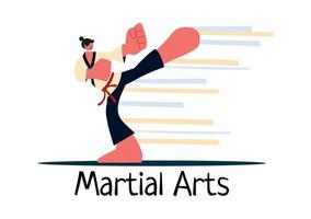 Karate Illustration Featuring a Martial Artist in Fighting Stance, Performing a High Kick vector