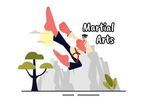 Illustration of a Karateka Demonstrating Kicking Techniques in Martial Arts Practice vector