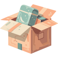 An open box with a suitcase inside png