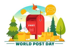 Illustration Celebrating World Post Day on October 9 with a Mailbox and Letters in Flat Style vector
