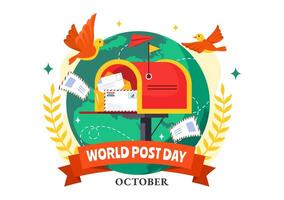 World Post Day Illustration with Red Mailbox and Letters on October 9th in a Cartoon Background vector