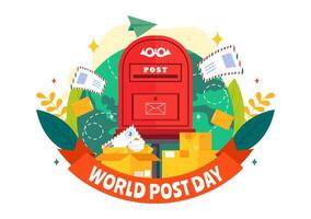 Celebrating World Post Day on October 9 with a Red Mailbox in a Flat Style Cartoon Background vector