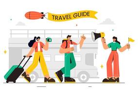 Tourist Attractions Illustration with a Travel Guide Leading a Group in a Flat Style Cartoon Background vector