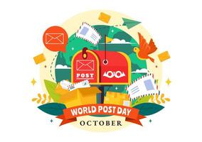 Illustration of World Post Day on October 9 with Red Mailbox Accepting Letters in Flat Style vector