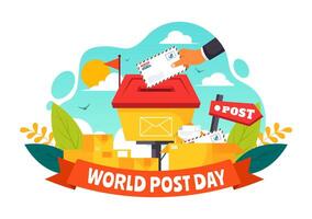 Flat Style Cartoon Illustration of World Post Day on October 9 with a Red Mailbox and Parcels vector