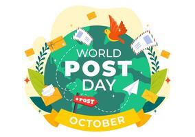 October 9 World Post Day Illustration with a Red Mailbox and Letters in Flat Style vector