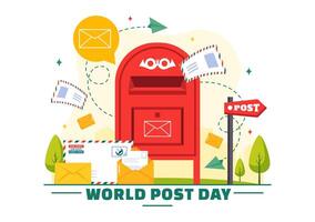 World Post Day Flat Style with Red Mailbox, Letters, and Parcels for October 9 vector