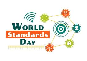 World Standards Day Flat Style Featuring Globe, Stopwatch, and Measurement Tools vector