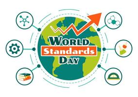 Global Standards Day Illustration with Globe, Stopwatch, and Measurement Tools in Flat Cartoon Background vector