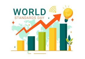 Illustration of World Standards Day with Globe, Stopwatch, and Quality Control in Flat Cartoon Style vector