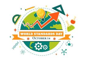 Flat Style for World Standards Day with Globe, Measurement Tools, and Quality Board vector
