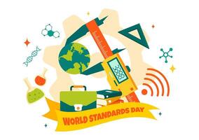 Illustration for World Standards Day on October 14 with Globe and Quality Assurance Elements vector