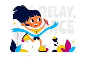 Relay Race Concept Illustration with Baton Passing in a Championship Event on a Flat Cartoon Background vector