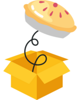 A pie is flying out of a box png