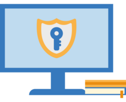 A computer screen with a shield and a key png