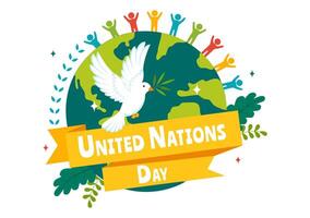 Illustration of United Nations Day on 24 October Featuring Hands and Earth for Global Unity in Flat Style vector