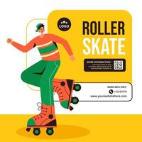 Flat Cartoon Background Template for Roller Skates Social Media Graphics vector