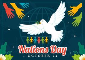 24 October United Nations Day Illustration Featuring Hands and the Planet for Public Service in Flat Style vector