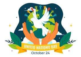 United Nations Day Art on 24 October Depicting World Peace and Public Service in a Cartoon Background vector