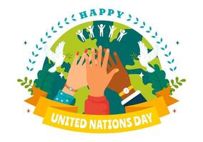 Design of United Nations Day on 24 October Highlighting Global Support with Earth and Hands in Flat Style vector