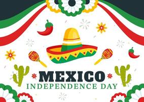 Flat Style Art of Mexico Independence Day on September 16, Featuring a Waving Flag in a Cartoon Background vector