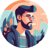 A man with glasses and a beard is in a circle png