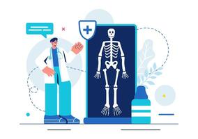 Medical Illustration of X-ray Scanning and Roentgenography Checkup Procedures in a Flat Cartoon Background vector