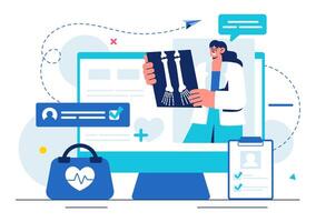 X-ray Technology Illustration with Fluorography Procedure for Health Checkups in a Fun Cartoon Style Background vector