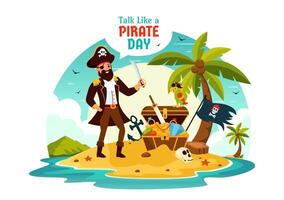 International Talk Like a Pirate Day Art Featuring Fun Pirate Characters and Themed Decorative Elements in a Cartoonish Background vector