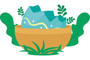 An egg in a pot with plants and grass png