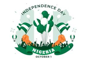of Nigeria Independence Day Celebration with Waving Flag and National Heroes on October 1st in Flat Style vector