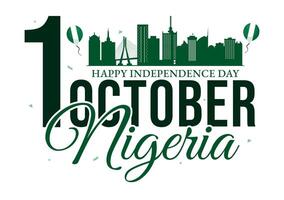 Illustration for Nigeria Independence Day on October 1st with National Flag and Freedom Fighters in Flat Style vector