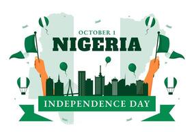 Happy Nigeria National Day Design with Waving Flag and Fighters on October 1st in Flat Cartoon Background vector