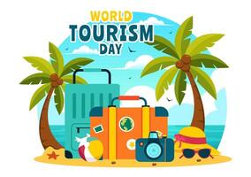 Global Travel Adventures Illustration with a Globe and Beach vector