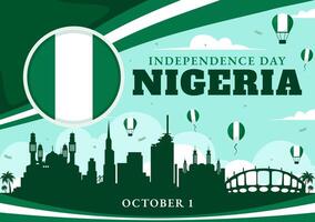 Waving Flag and Fighters in Nigeria Independence Day on October 1st in Flat Cartoon Background vector