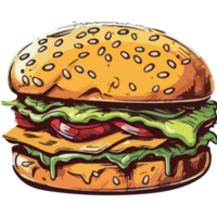 A hamburger with cheese and lettuce png