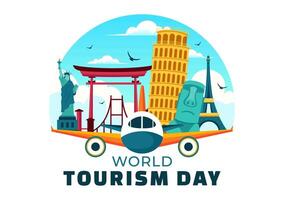 Explore the World Illustration Highlighting a Globe with Famous Landmarks and Monuments vector