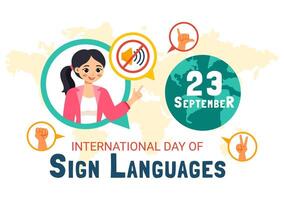International Day of Sign Languages Art with People Using Hand Signs in a Flat Style Background vector