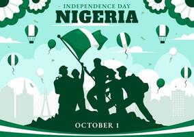 Happy Nigeria Independence Day Illustration with Waving Flag and Heroes on October 1st in Flat Style vector