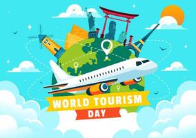 International Travel Day Design with Globally Recognized Landmarks and Architectural Wonders vector
