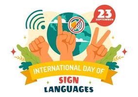 Sign Language Day Illustration with Hand Gestures and Hearing Impairment Awareness in a Flat Background vector