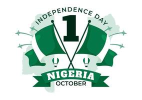 Nigeria National Day Illustration on October 1st with Flag Waving and Fighters in Flat Cartoon Design vector