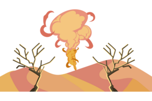 A cartoon of a desert with a tree and a mushroom png