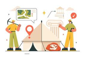 Ancient Ruins and Artifacts Illustration Highlighting an Archaeological Dig in a Cartoonish Background vector