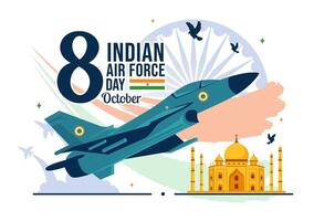 Indian Air Force Day Celebration Illustration on 8th October with Flag, Military, and Jet in a Flat Background vector