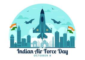 Flat Design for Indian Air Force Day on 8th October, featuring Jets, Flags, and Armed Forces vector